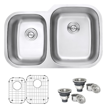 Ruvati 32" Undermount 40/60 Double Bowl 16 Gauge SS Kitchen Sink RVM4315